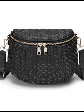 Woven Vegan Leather Crossbody Bag Checkered Bum Bag Zip